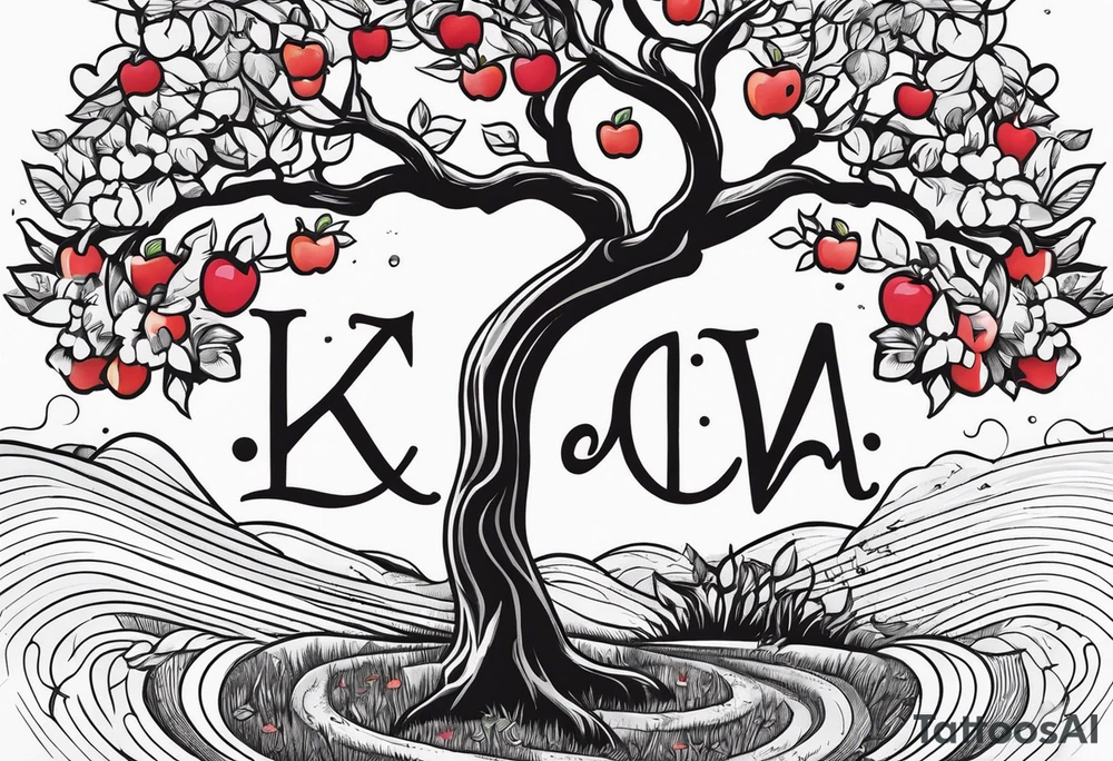 Apple tree  with LK initials tattoo idea