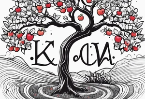 Apple tree  with LK initials tattoo idea