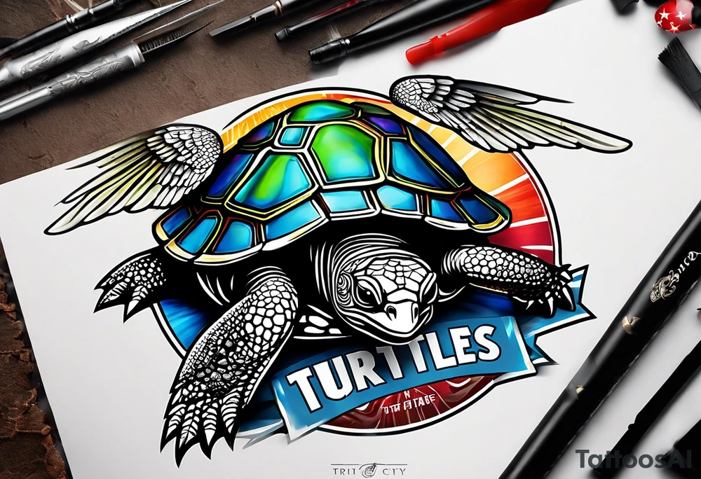 Turtle with wings logo for a baseball team called “Tri City Turtles” tattoo idea