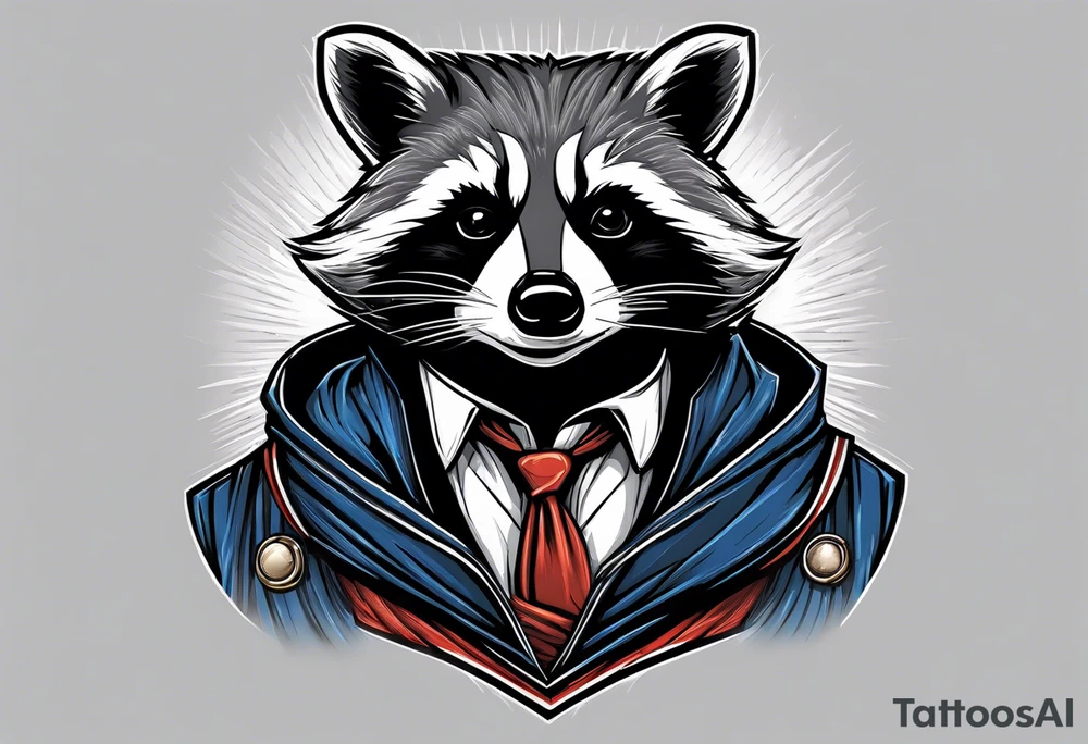 Raccoon wearing a white Superman logo on a black hoodie tattoo idea