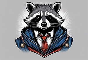 Raccoon wearing a white Superman logo on a black hoodie tattoo idea