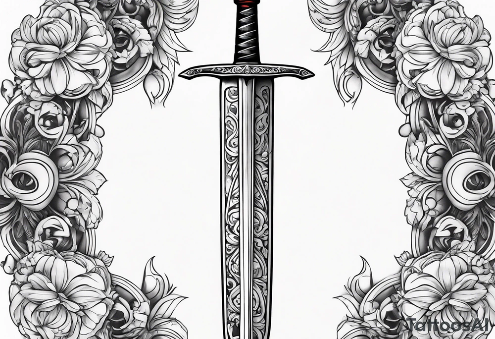 A single vertical sword with empty background tattoo idea A single vertical sword with empty background tattoo idea