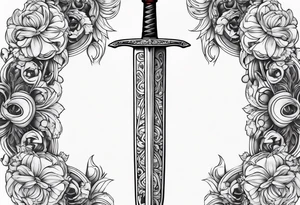 A single vertical sword with empty background tattoo idea