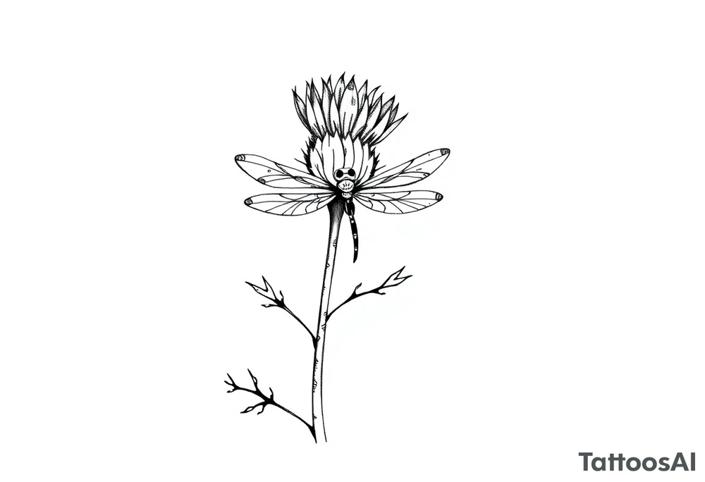 minimaliste thistle with dragonfly text : dinna fash tattoo idea