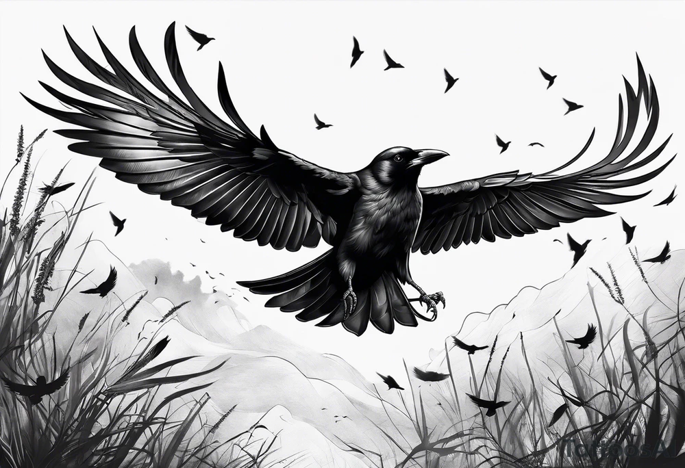 crows in flight tattoo idea