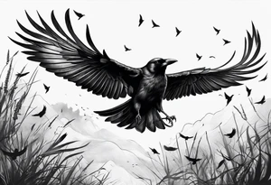 crows in flight tattoo idea