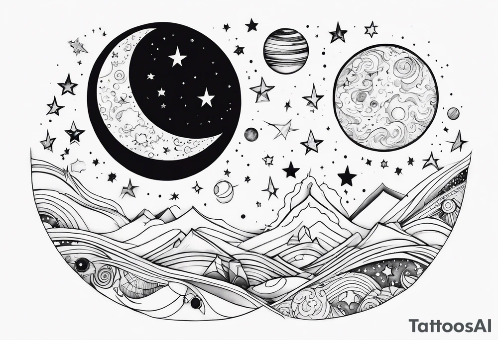 moon, stars, planets tattoo idea
