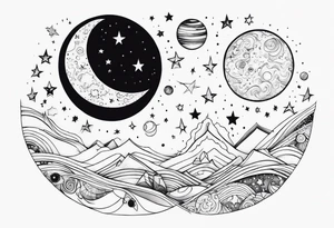 moon, stars, planets tattoo idea
