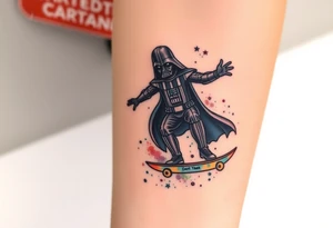 Darth Vader skateboarding > bullets > in loving memory > colors > god
add words "Darth Carter" on skateboard
add date 12/29/88-01/06/24 tattoo idea