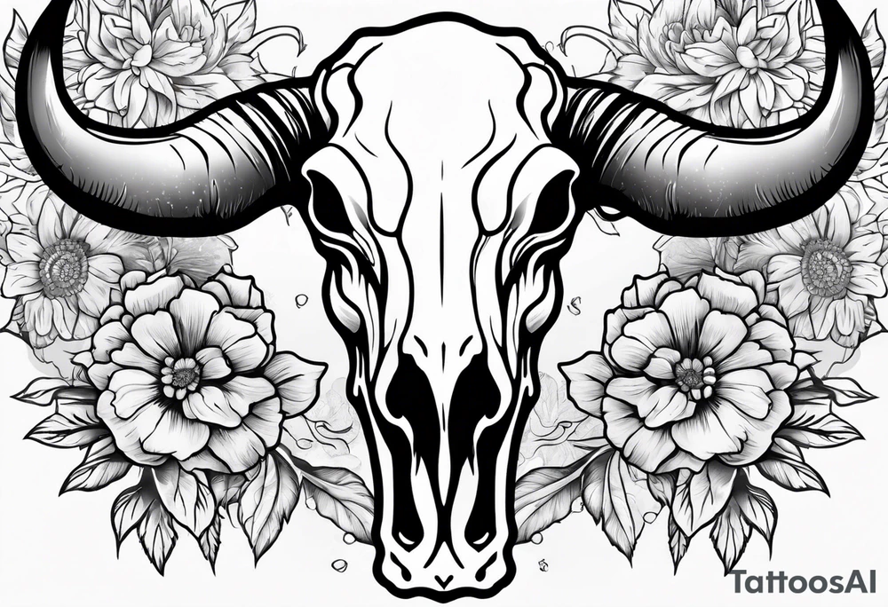 Cow skull with flowers on top and bottom tattoo idea