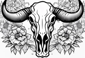 Cow skull with flowers on top and bottom tattoo idea