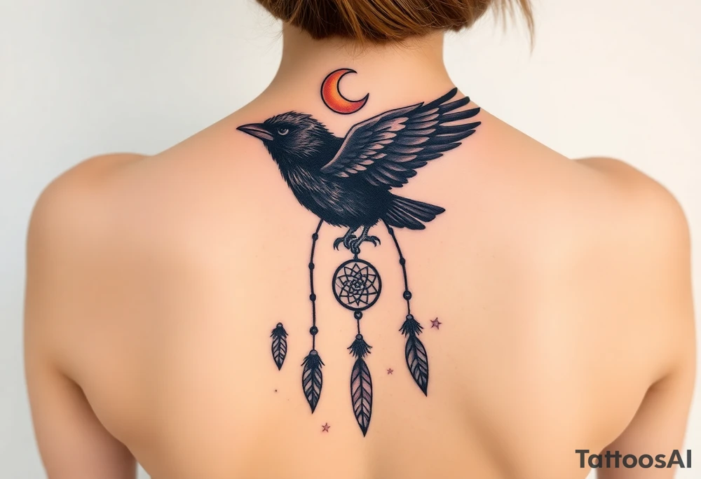 Raven dream catcher milky way moon shooting star tattoo idea