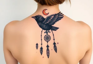Raven dream catcher milky way moon shooting star tattoo idea