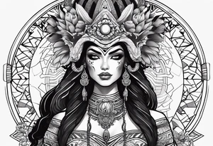 kali, alien goddess, valkrye, pirate, zenza resonance, pachamama, lotus azul, blank panther, eagle, skull, 5D, nueva gaya tattoo idea