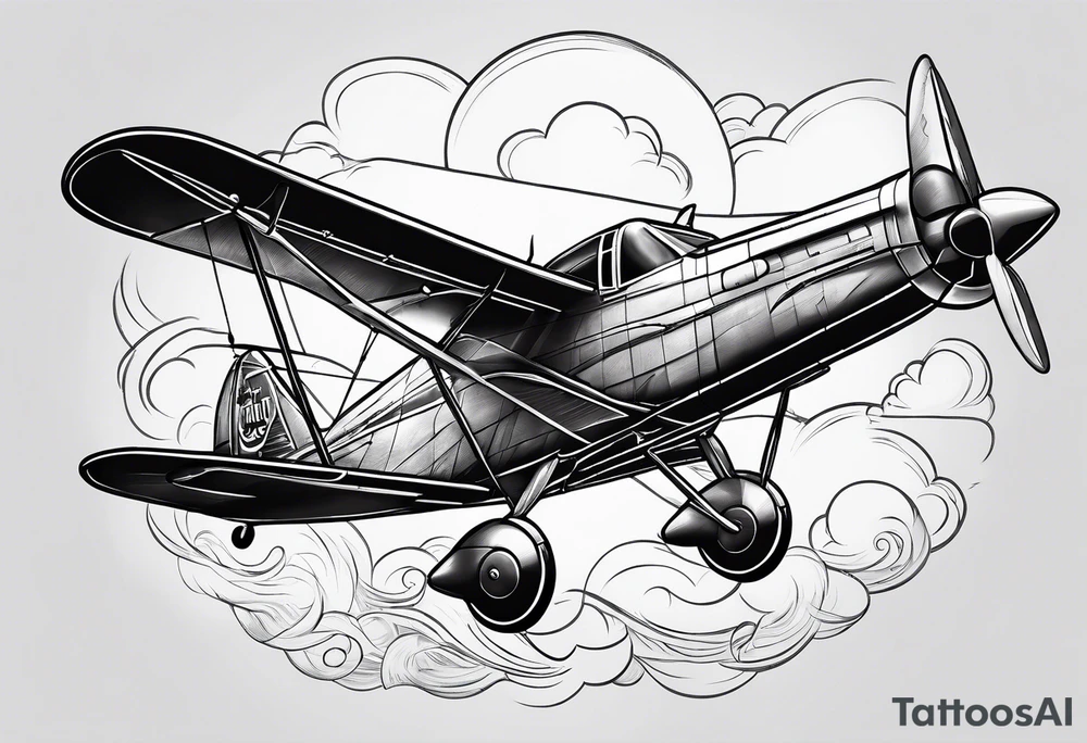 sketch of adventure plane in perspective from the bottom tattoo idea
