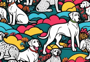 Arm sleeve that has 4 separate small Great Dane heads mixed in with other fill work that resembles the outdoors tattoo idea