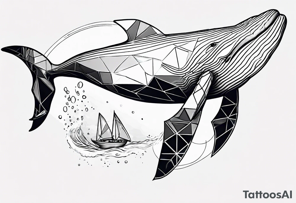 Geometric whale coming out of water tattoo idea