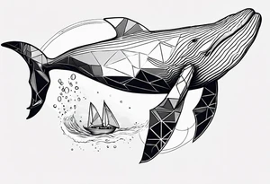 Geometric whale coming out of water tattoo idea