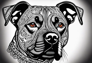 create a tattoo of a pitbull dog with trees in the background and a diamond border. tattoo idea