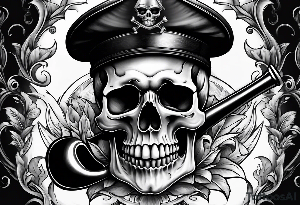 skull with sailors hat on smoking a pipe tattoo idea