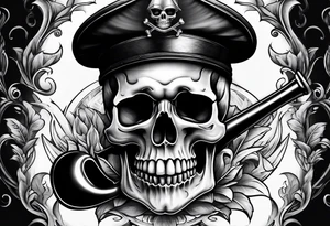 skull with sailors hat on smoking a pipe tattoo idea