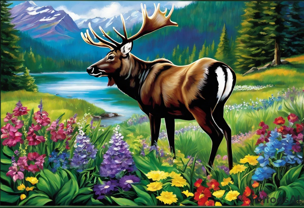 to memorialize my late mom. 
Her name is Robin. She loved mountains, wildlife (mooses, birds etc) and dogs. Her favorite colors were kobalt blue, purple and green. She was very creative and had an eye for design. Favorite song was Rocky mountain high. She loved plants and flowers too. 
I'd like the design to  be black outline, a stand alone image with no background. 
Design for my forearm and fist tattoo idea