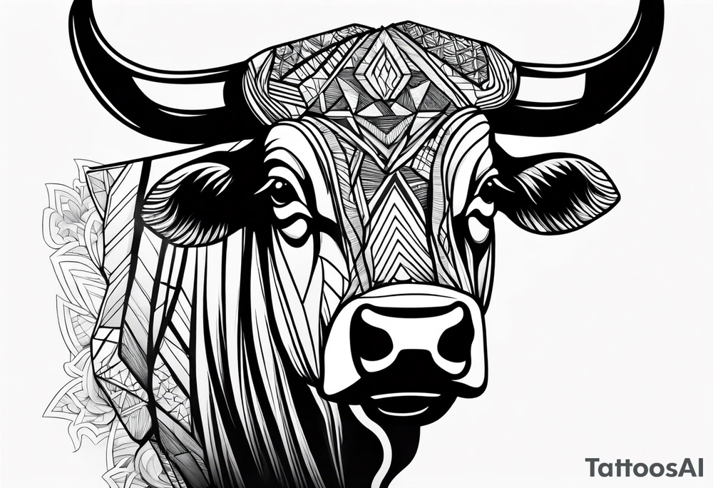 Bulls head coming out of the mountains tattoo idea