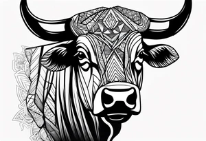 Bulls head coming out of the mountains tattoo idea