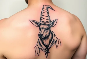 deer wearing wizards clothes and hat tattoo idea