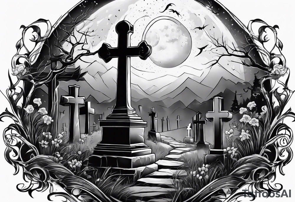 graveyard with moon tattoo idea