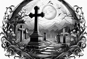 graveyard with moon tattoo idea