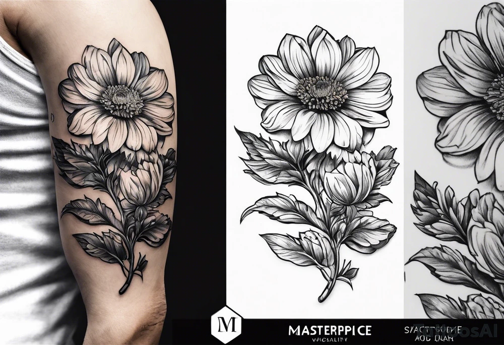 Vintage pocket waych with marigold flower. tattoo idea