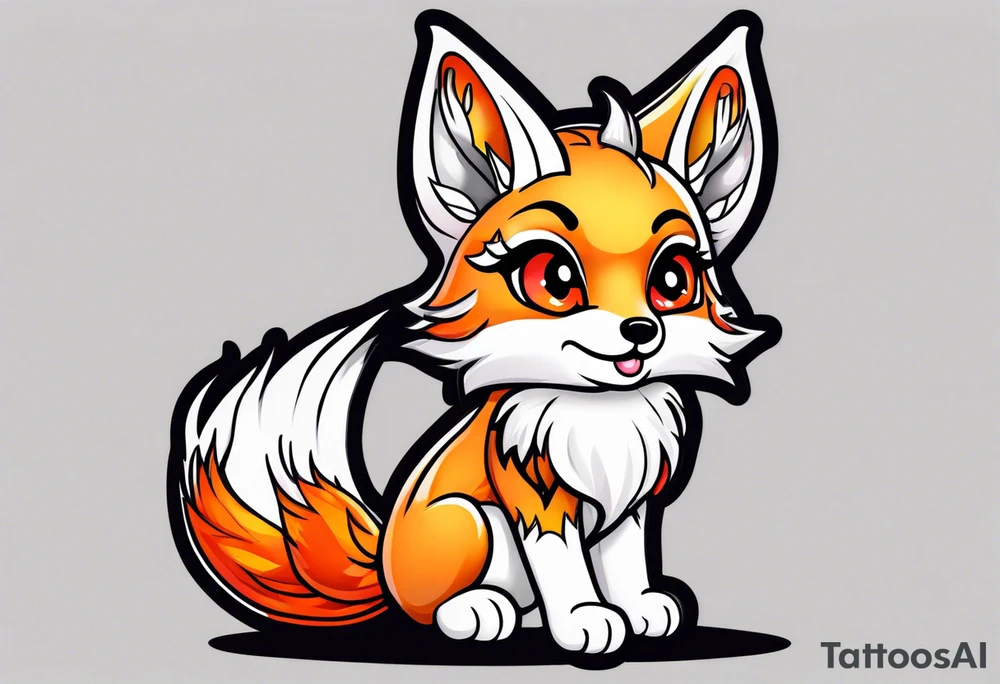 Chibi kitsune with three tails tattoo idea