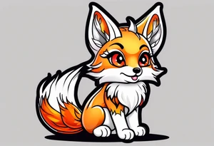 Chibi kitsune with three tails tattoo idea