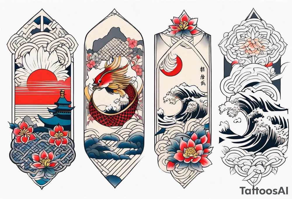 Japanese heritage in a sleeve format tattoo idea
