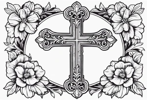 cross surrounded with flowers tattoo idea