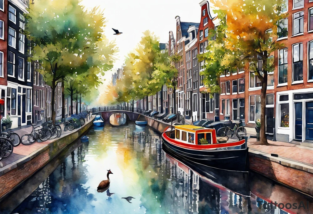 Stag, watercolour, birds, Amsterdam canal, Animals, amsterdam, pineapples, space, galaxy, canal tattoo idea