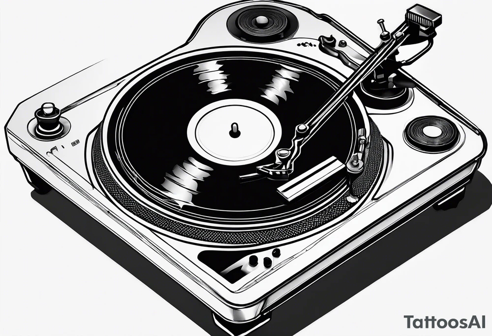 A recordplayer fineline minimalistic roftop tattoo idea