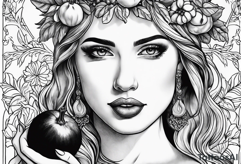 Persephone portrait holding a pomegranate tattoo idea