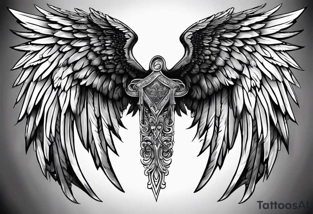Angel Wings with the word Glenn in between tattoo idea