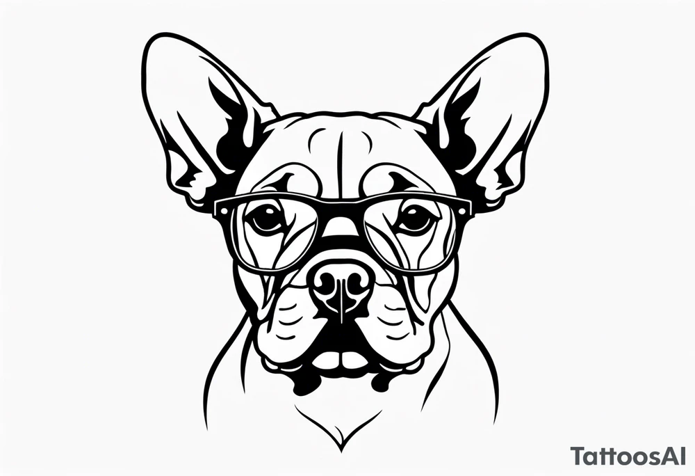 silhouette of french bull dog with glasses, tattoo to use as a couple tattoo idea