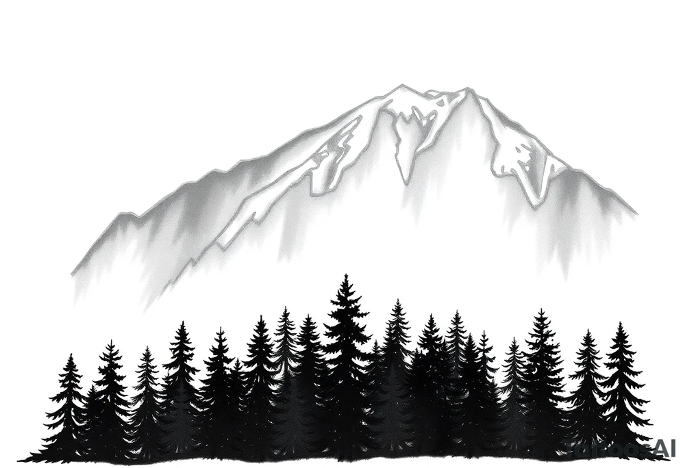 Coniferouse forest silhouette with black and gray trees tattoo idea