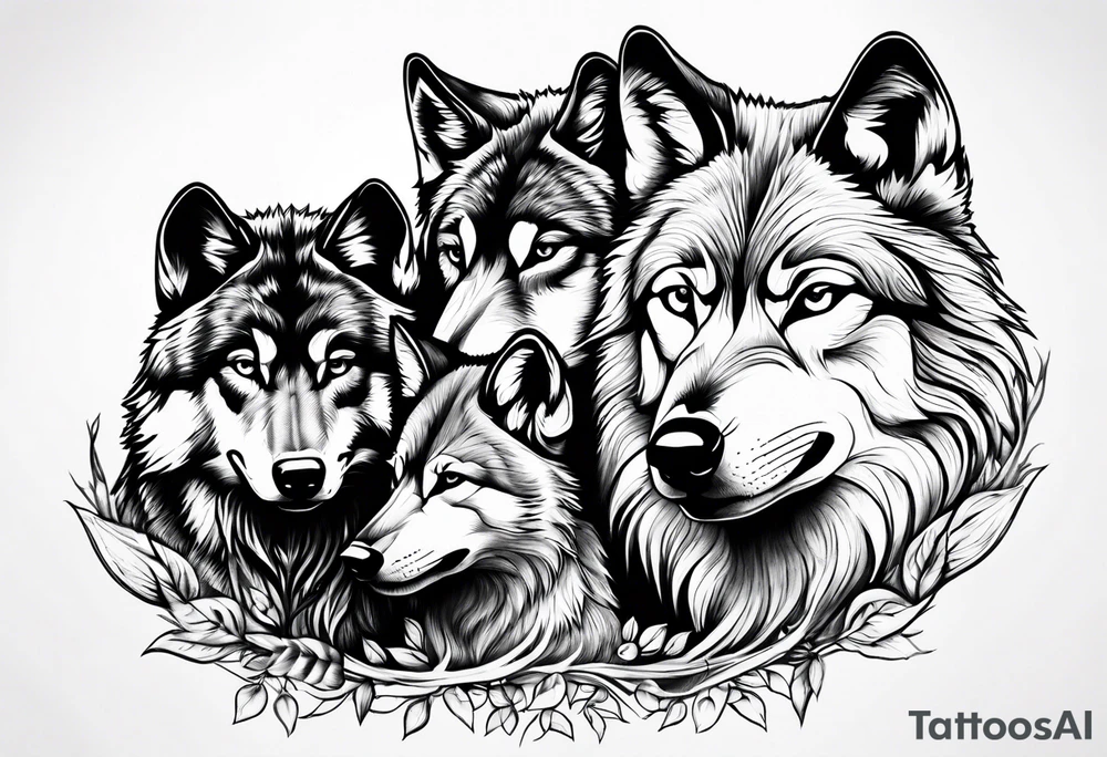 Wolf protecting cubs tattoo idea