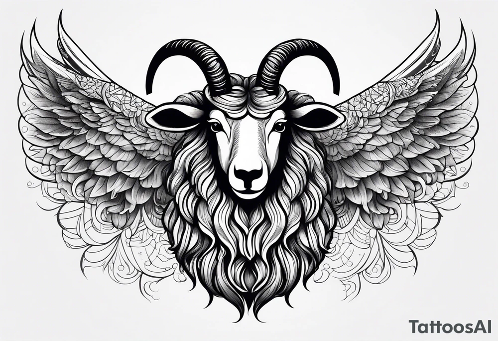 Black sheep with horns and angle wings for arm tattoo tattoo idea