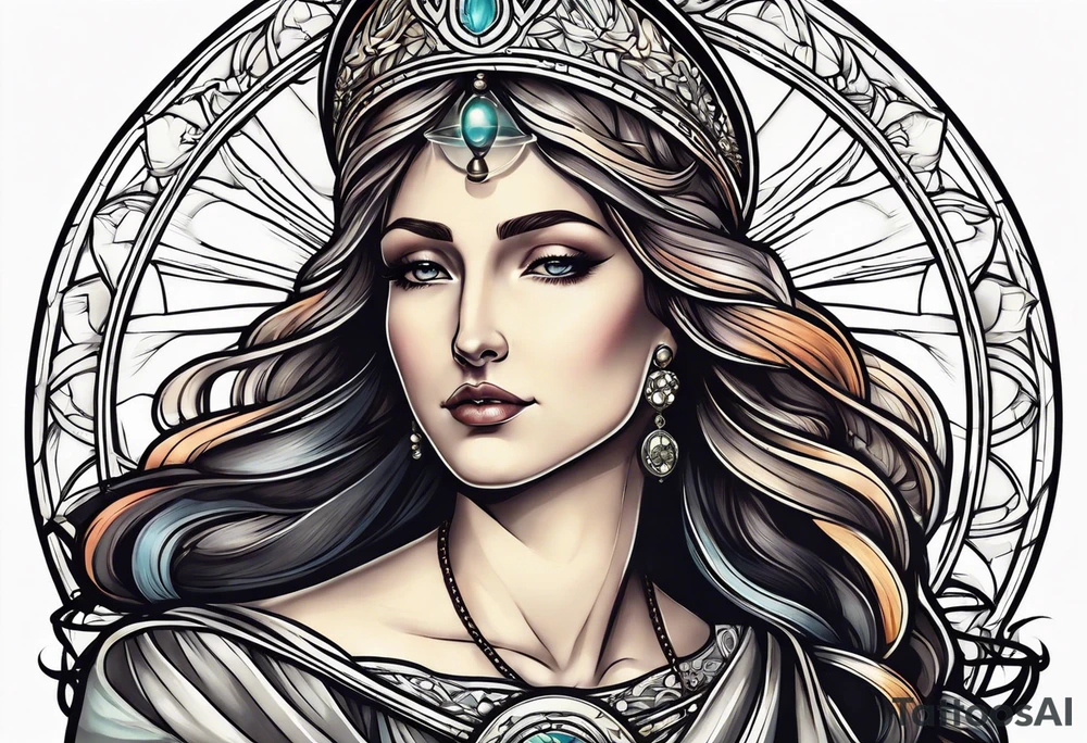 holy saint woman with halo holding a chalice tattoo idea