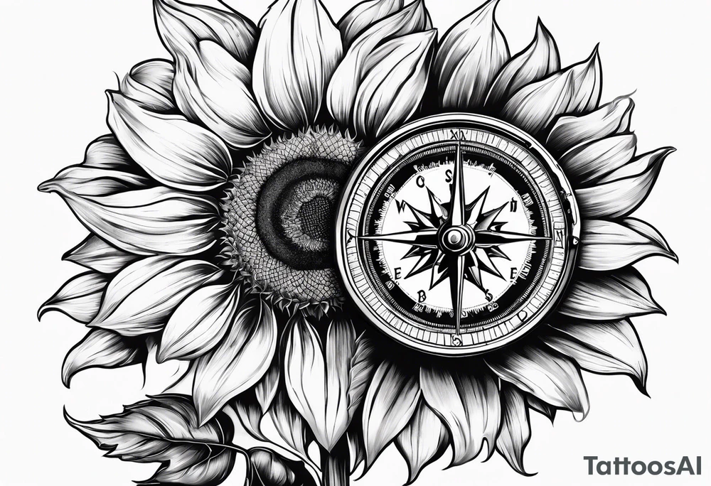 Sunflower next to a compass tattoo idea