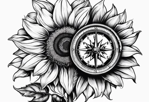 Sunflower next to a compass tattoo idea