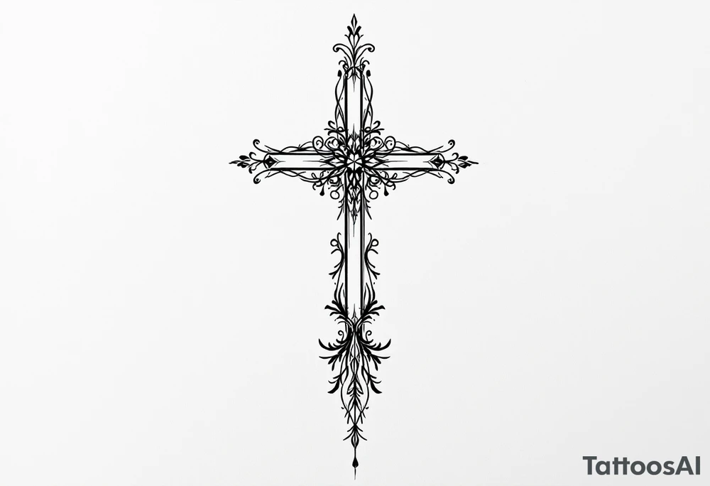A traditional cross that appears to be gently pulled downward, creating an elongated and unique effect. tattoo idea