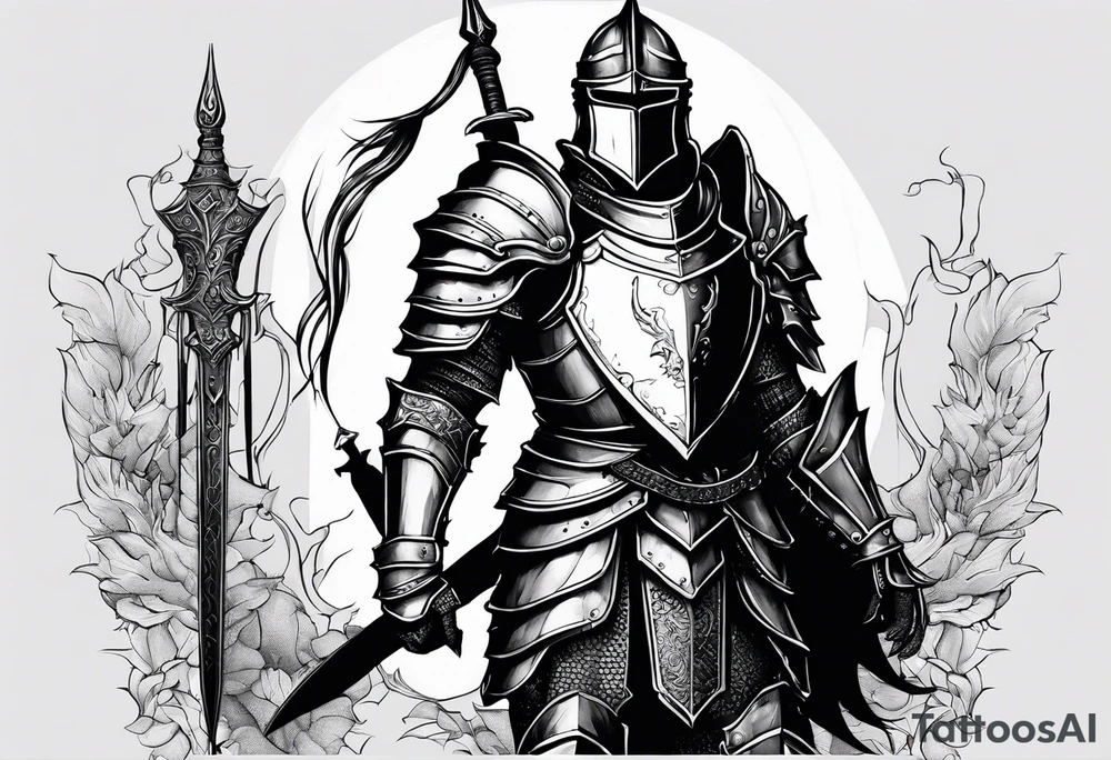 knight in heavy armor full body with dragon tattoo idea