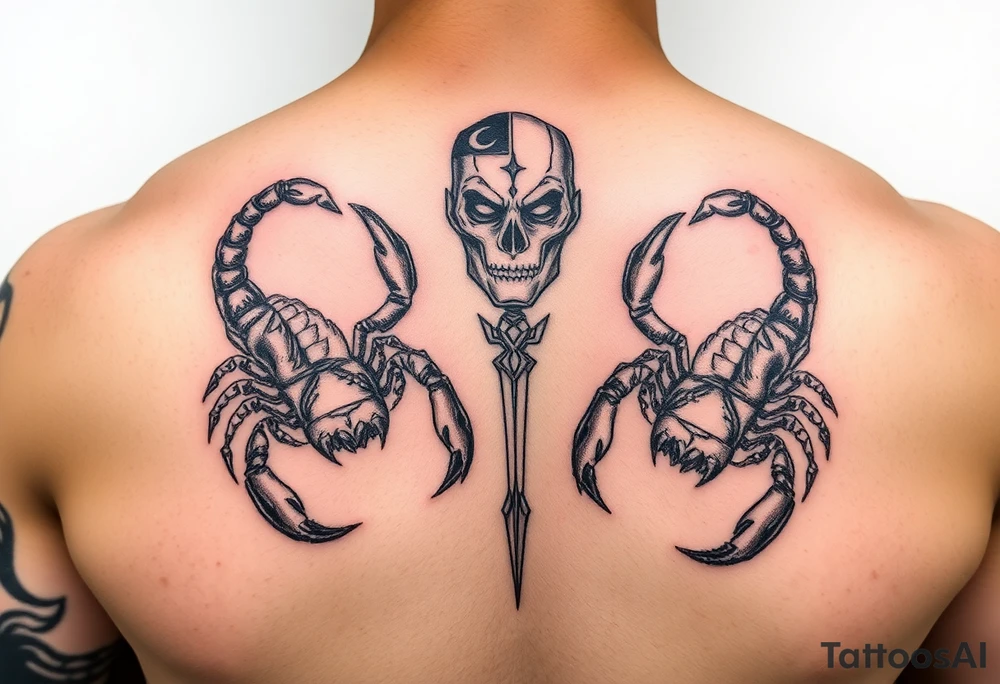 powerful majestic scorpions next to the figure of Temis tattoo idea